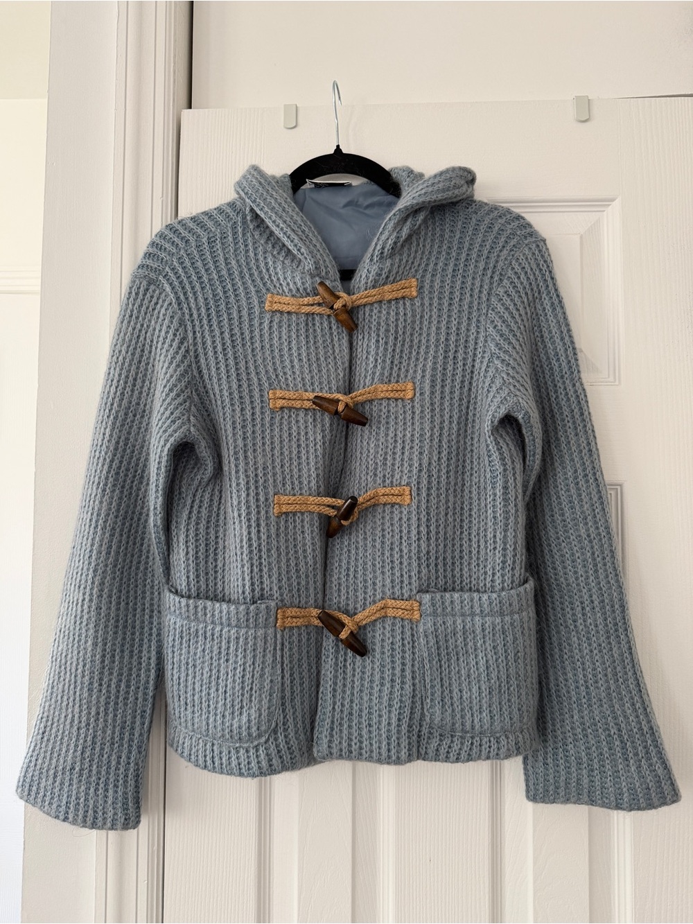 Bluemarine Light Blue Hooded Toggle Sweater Jacket Made in Italy